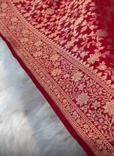 Saree Khaddi Georgette Banarasi Handloom Jaal Work Festive Durga Pujo Diwali Party Wear Red S10992 - Saree - Aakritee - S10992